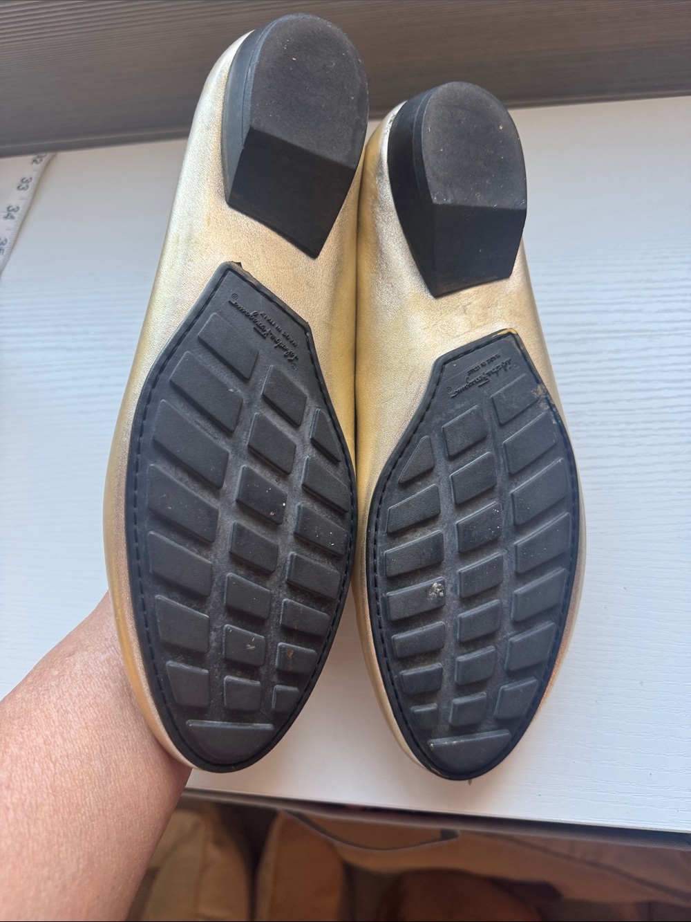 Salvatore Ferragamo Metallic Gold Leather Loafers with Signature Gancini - Picture 3 of 10
